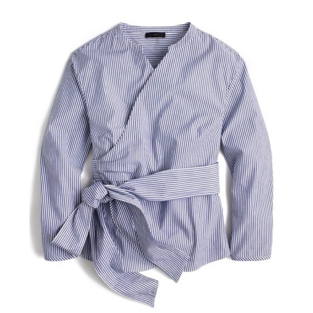 J. Crew Blue and White Striped Wrap Top